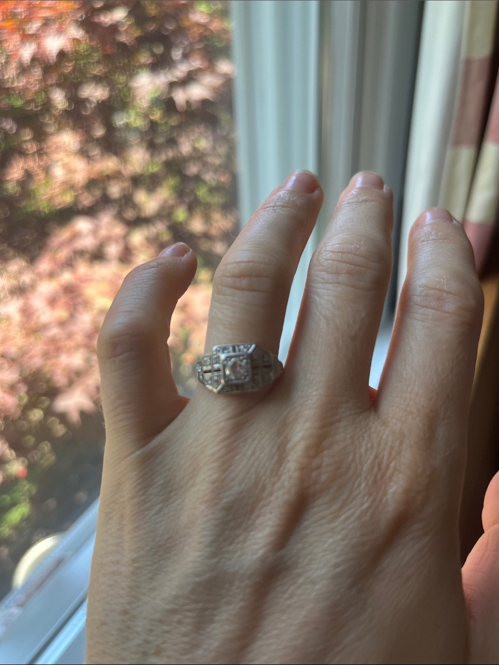 Vintage-Inspired Silver Square Cluster Ring with White Stones
